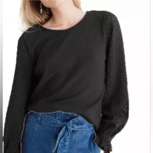 Madewell black eyelet knit balloon sleeve textured long sleeve blouse small